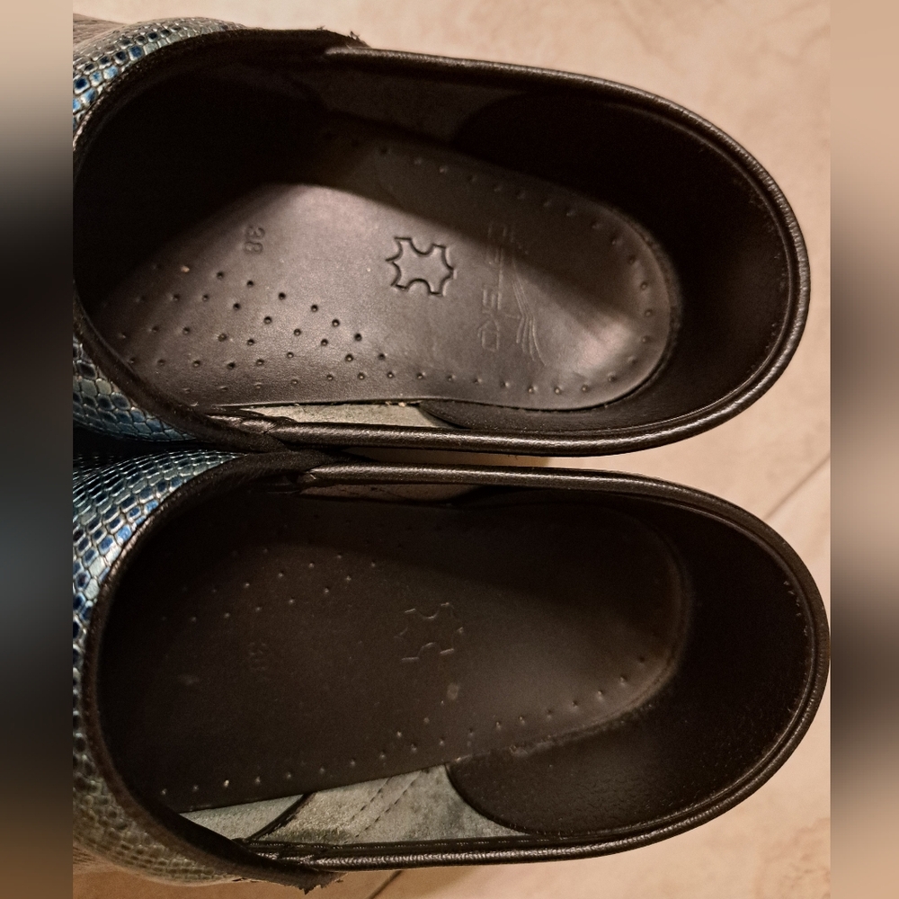 Blue Snakeskin Pattern Women's Dansko Clogs - Picture 4 of 5